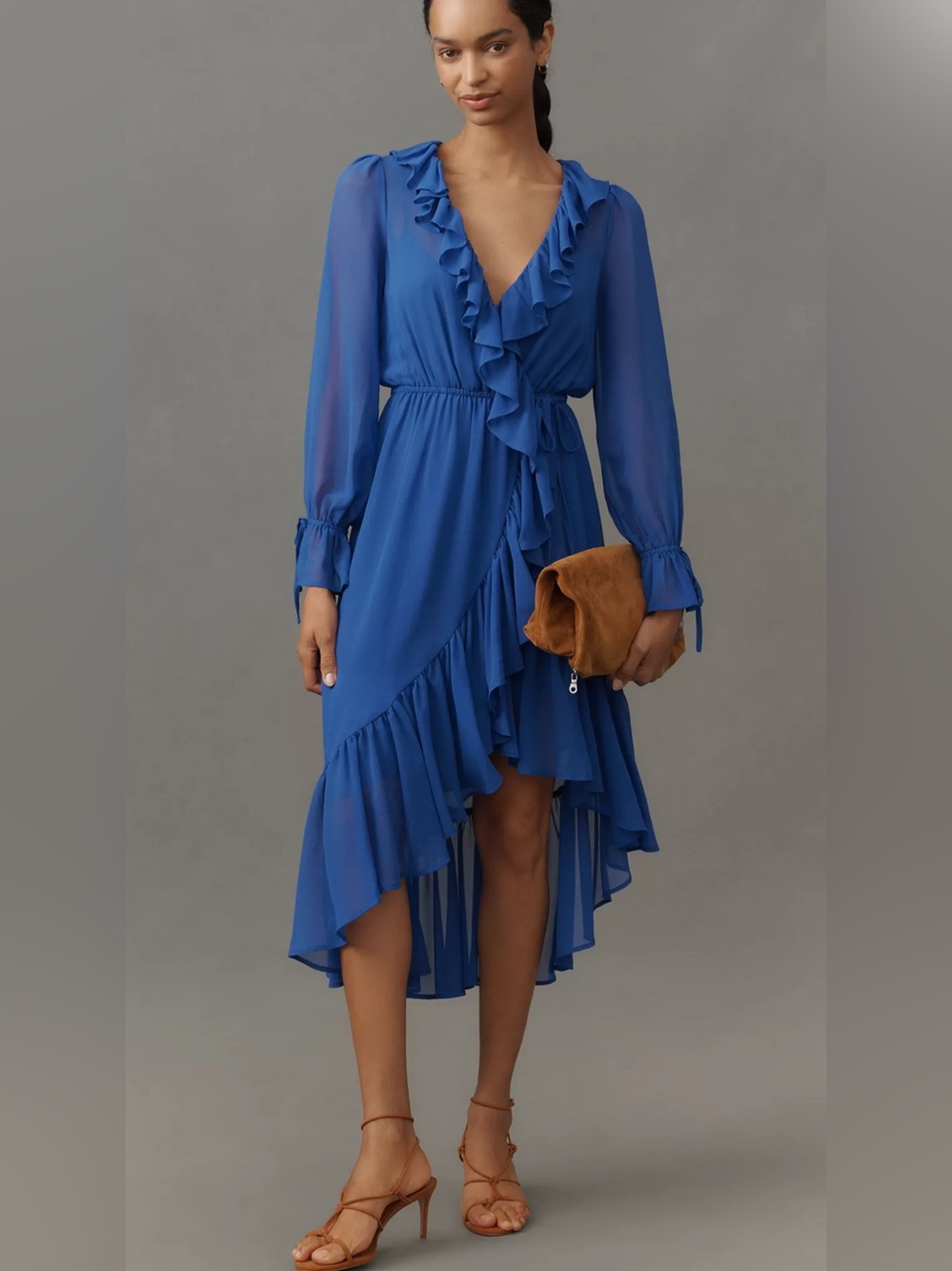Anthropologie Blue Asymmetrical Ruffle Midi Dress